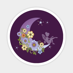 Fairy With Floral Moon Magnet